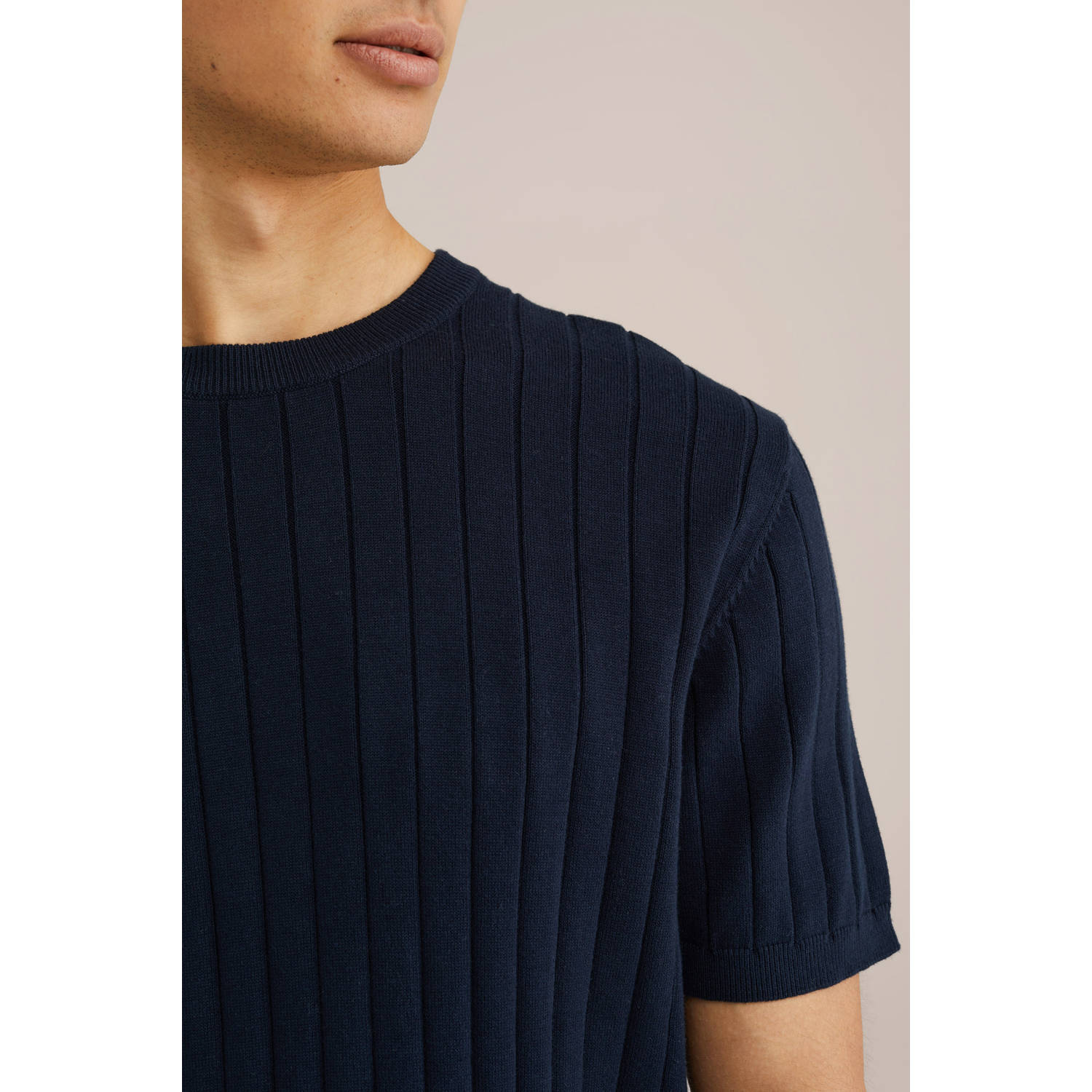 WE Fashion T-shirt fijn gebreid donkerblauw