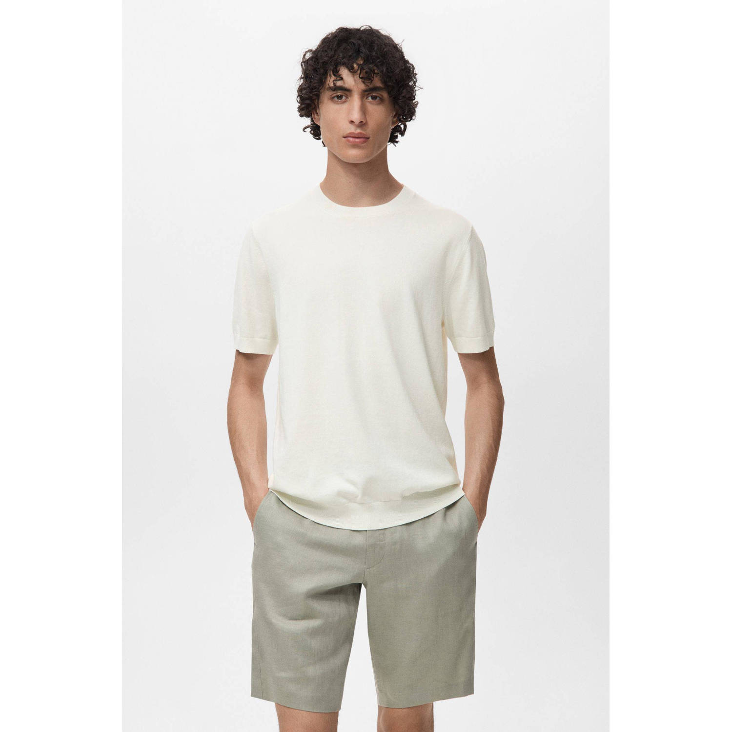 Mango Man T-shirt fijn gebreid ecru