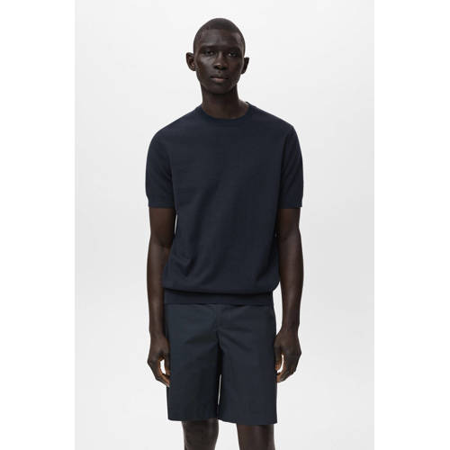 Mango Man T-shirt fijn gebreid donkerblauw afbeelding