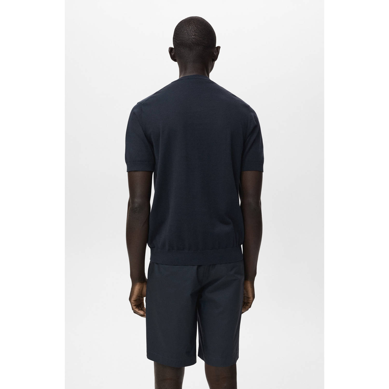 Mango Man T-shirt fijn gebreid donkerblauw