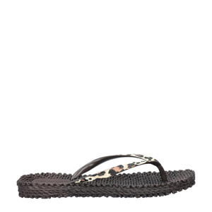 Cheerful  teenslippers met panterprint zwart/beige