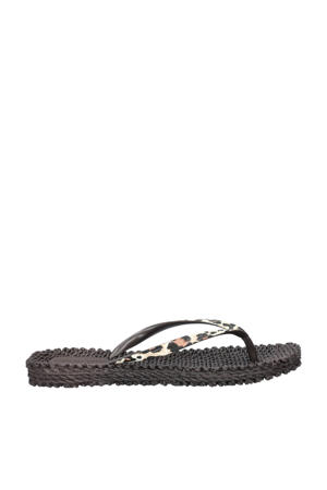 Cheerful  teenslippers met panterprint zwart/beige