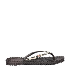 Cheerful teenslippers met panterprint zwart/beige