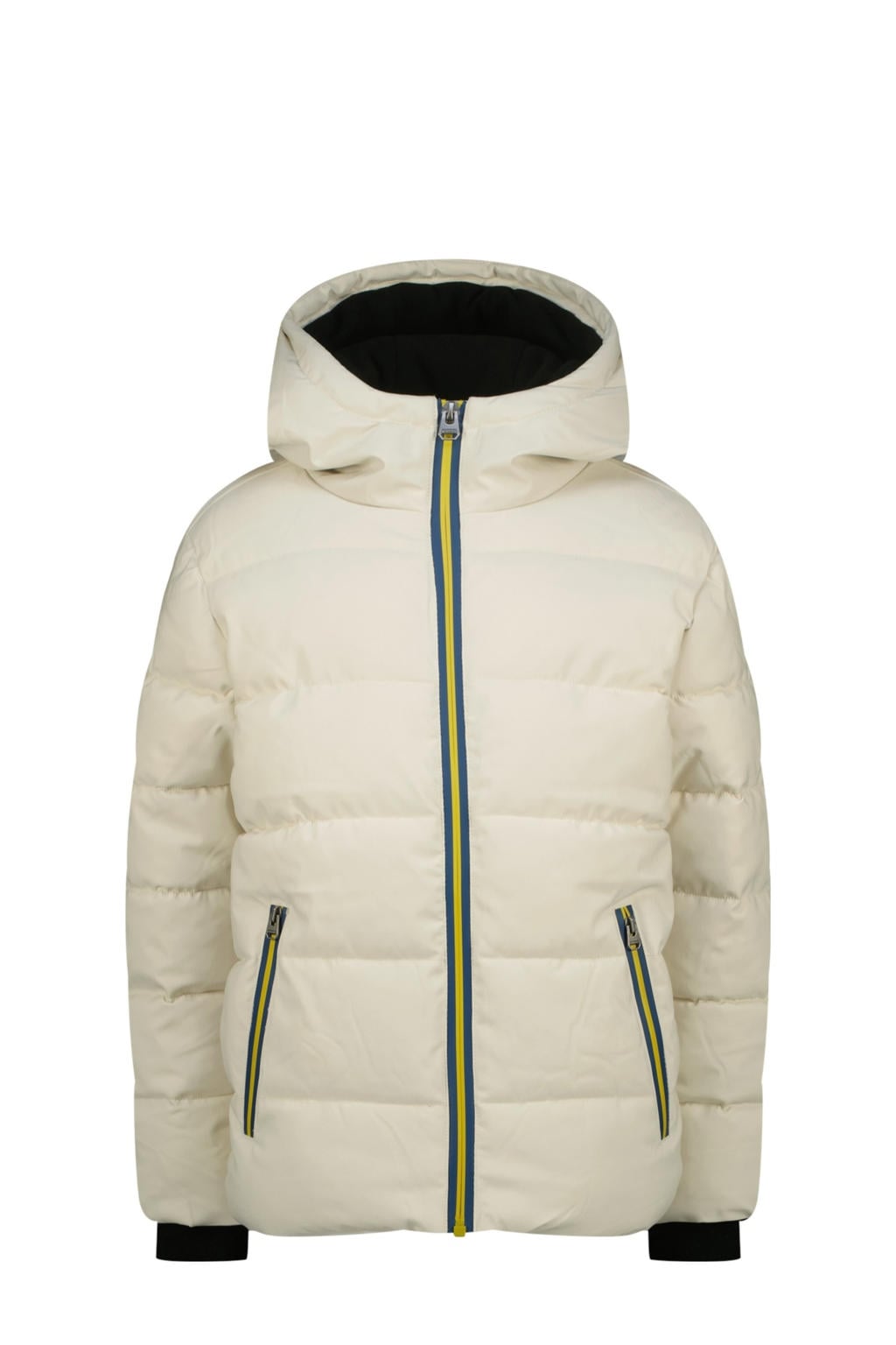 Beige jongens Vingino gewatteerde jas van polyester met effen, lange mouwen, capuchon en ritssluiting