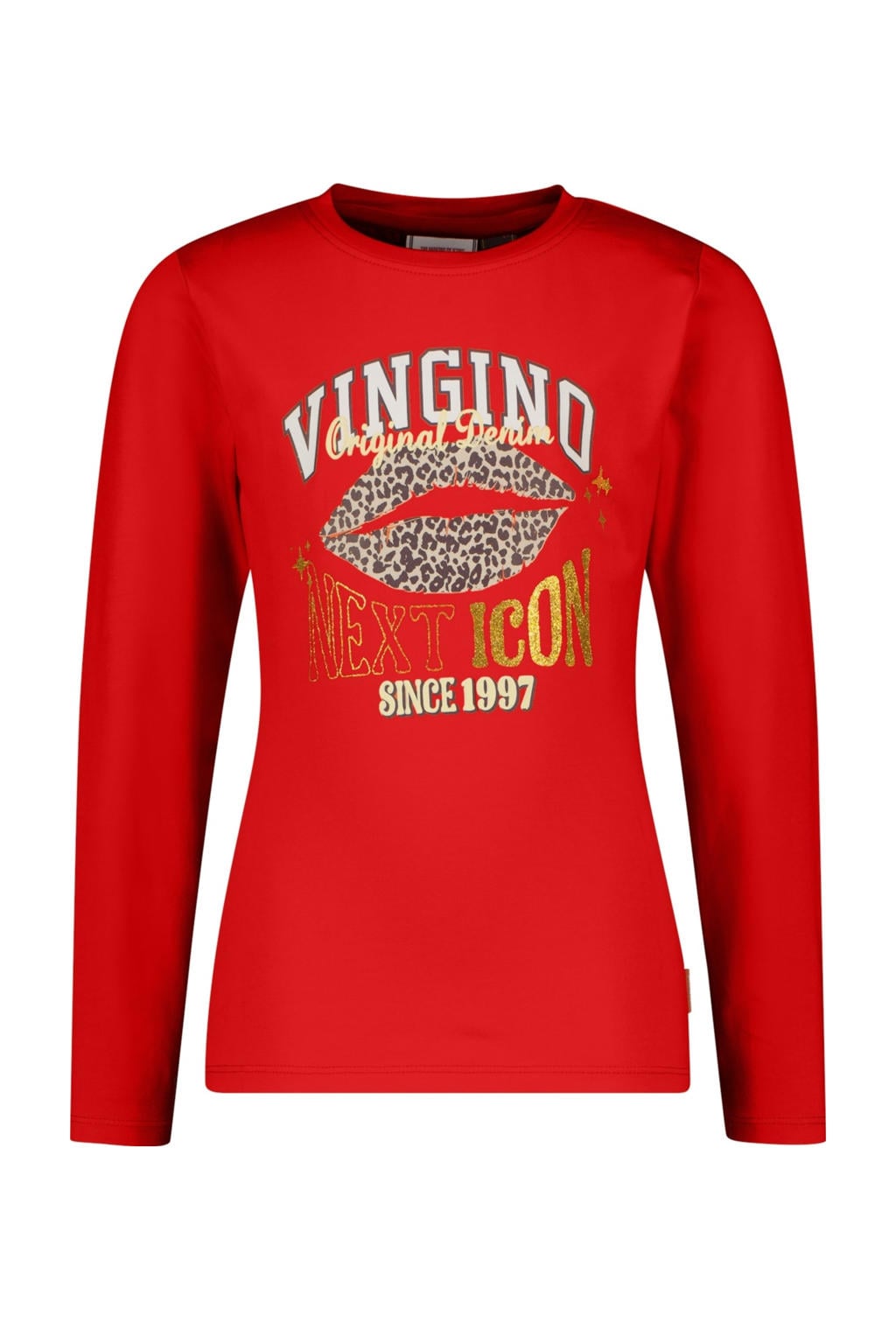 Rode meisjes Vingino longsleeve van stretchkatoen met printopdruk, lange mouwen en ronde hals