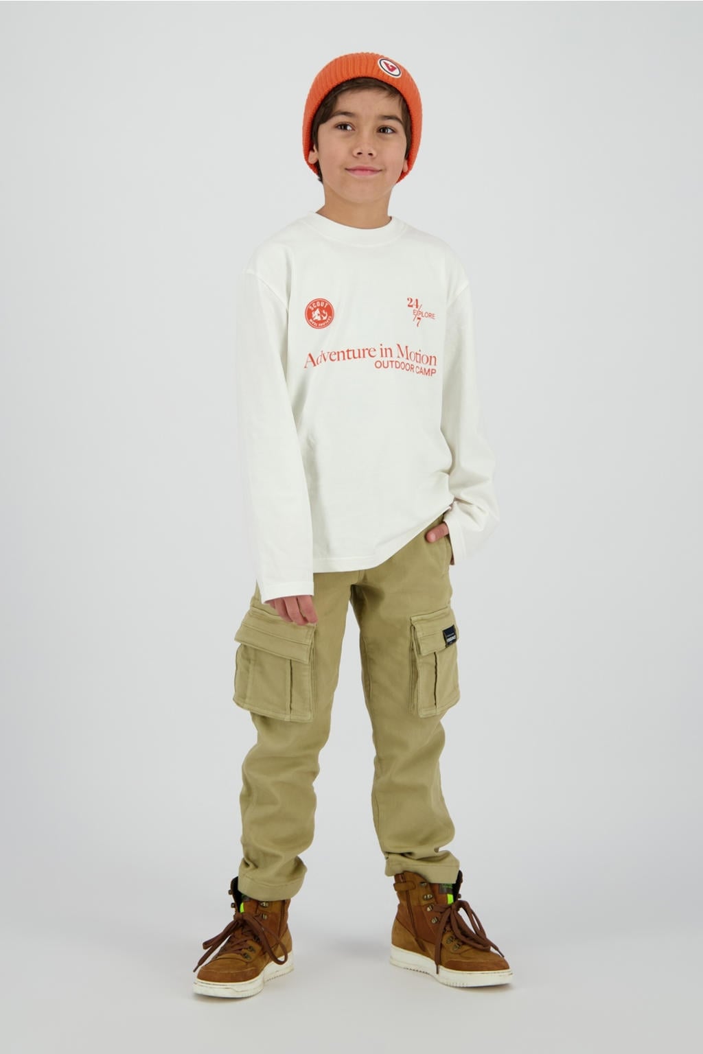 Ecru jongens Vingino longsleeve van katoen met printopdruk, lange mouwen en ronde hals