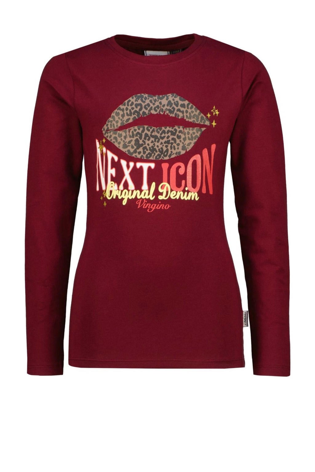 Donkerrode meisjes Vingino longsleeve van stretchkatoen met printopdruk, lange mouwen en ronde hals