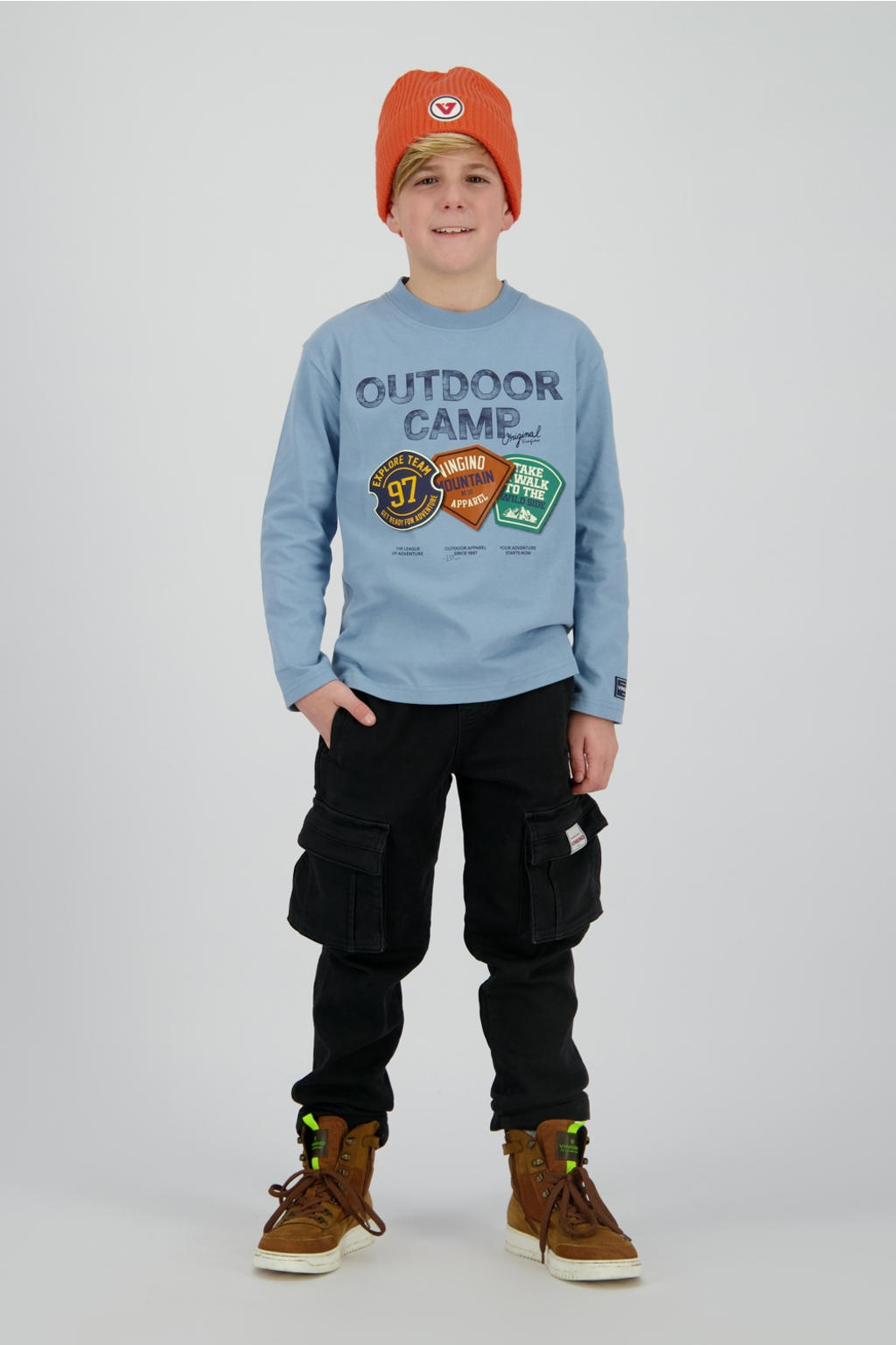 Blauwe jongens Vingino longsleeve van katoen met printopdruk, lange mouwen en ronde hals