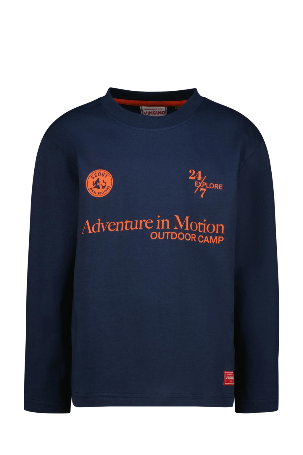 Donkerblauwe jongens Vingino longsleeve van katoen met printopdruk, lange mouwen en ronde hals