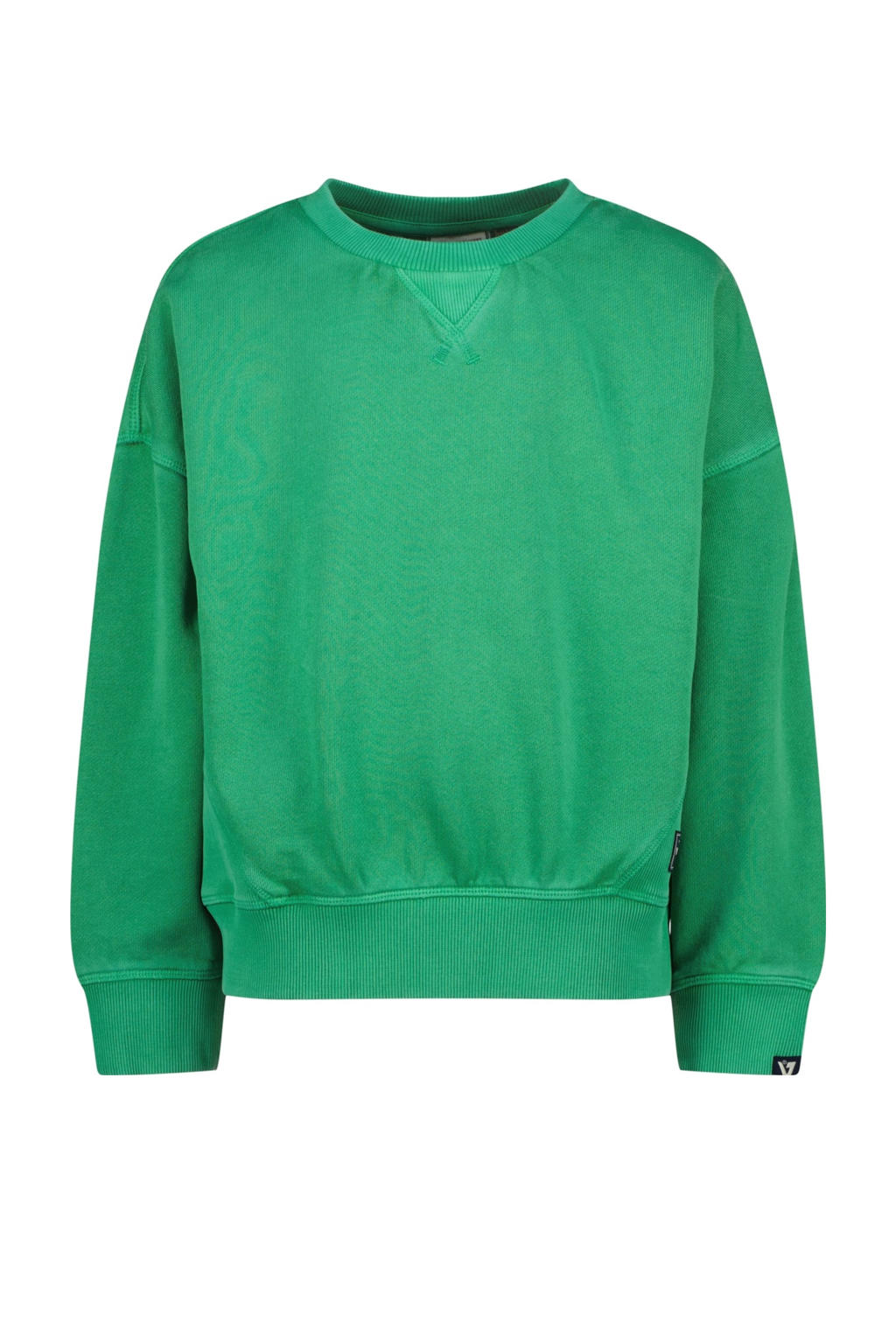 Groene jongens Vingino sweater van katoen met effen, lange mouwen, ronde hals en geribde boorden