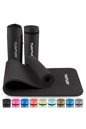 fitnessmat met draagtas 15mm zwart