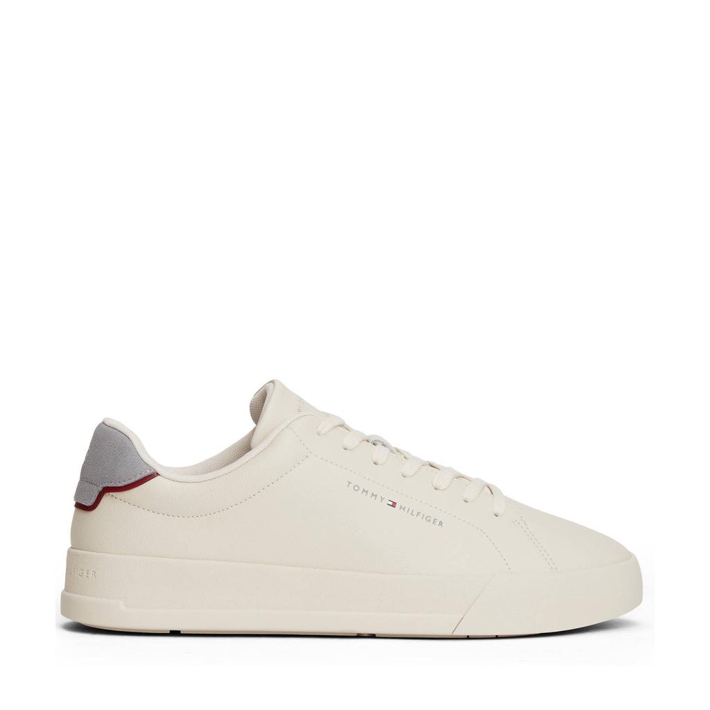 Wit en grijze heren Tommy Hilfiger leren sneakers van 80% leer/20% polyurethaan met veters