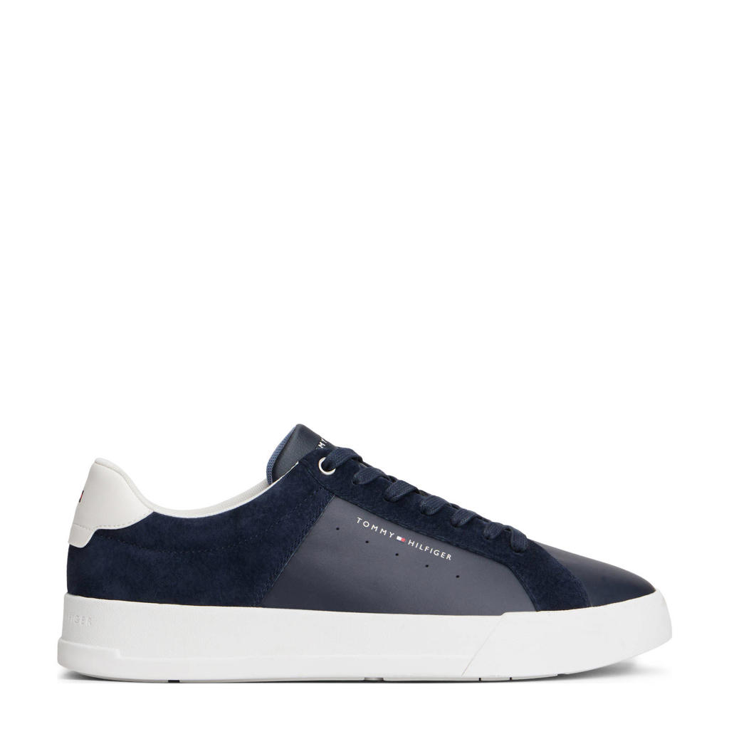 Donkerblauwe heren Tommy Hilfiger nubuck sneakers met veters