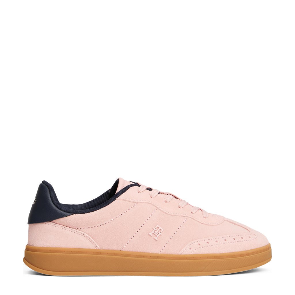 Lichtroze dames Tommy Hilfiger Heritage suède sneakers met veters