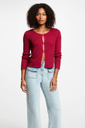 vest donkerrood rib gebreid