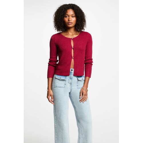 Morgan vest donkerrood rib gebreid afbeelding