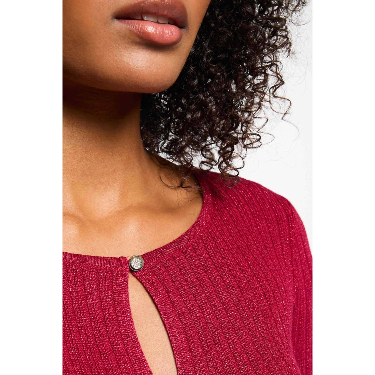 Morgan vest donkerrood rib gebreid