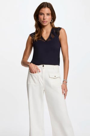 top met kant marineblauw