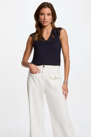top met kant marineblauw