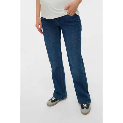 MAMALICIOUS high waist zwangerschapskleding flared jeans dark blue denim afbeelding