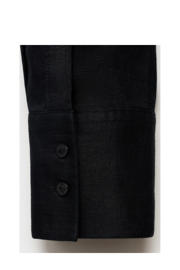 thumbnail: Zwarte dames Mango linnen blouse met effen, lange mouwen, klassieke kraag en knoopsluiting