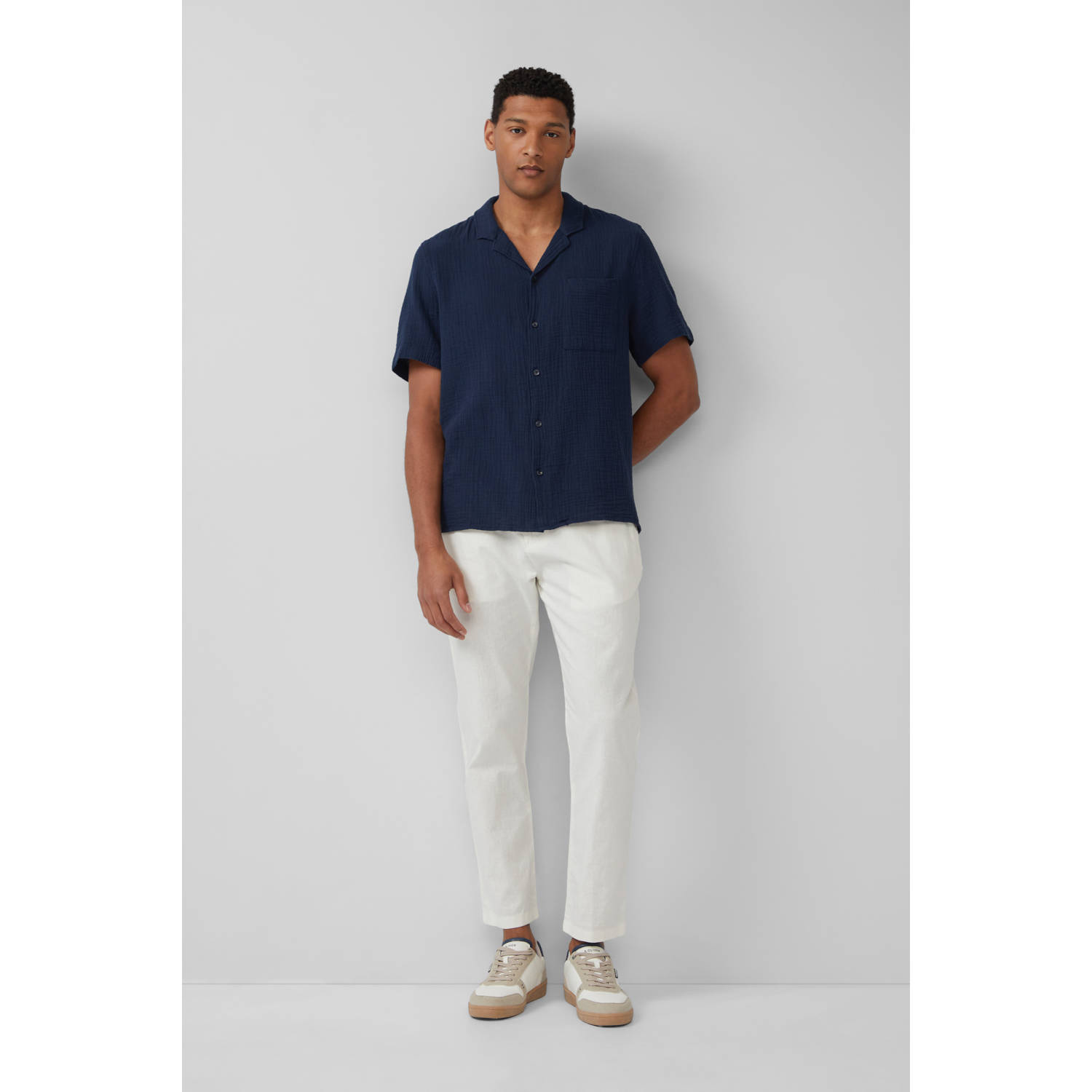 S.Oliver casual overhemd met textuur donkerblauw