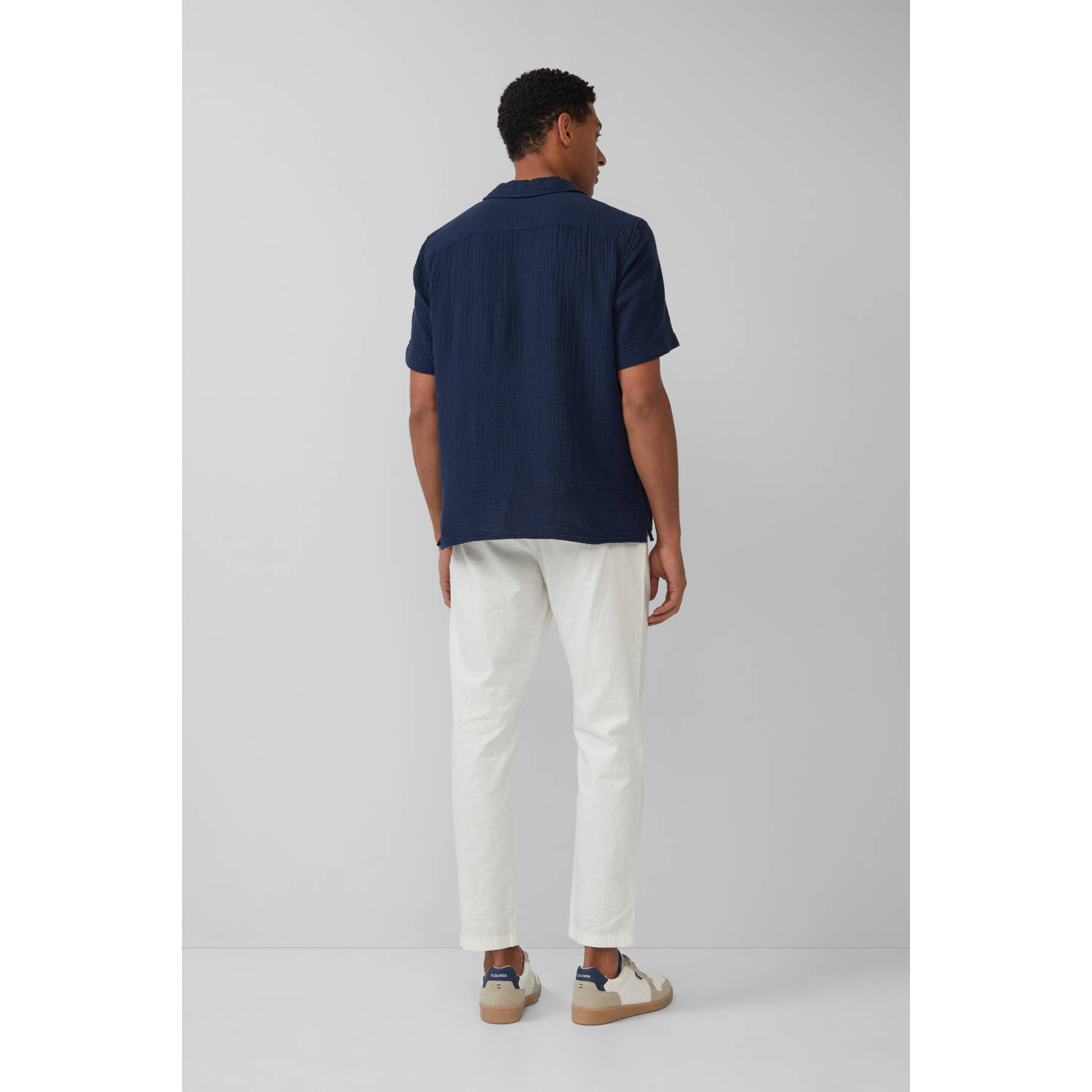 s.Oliver casual overhemd met textuur donkerblauw