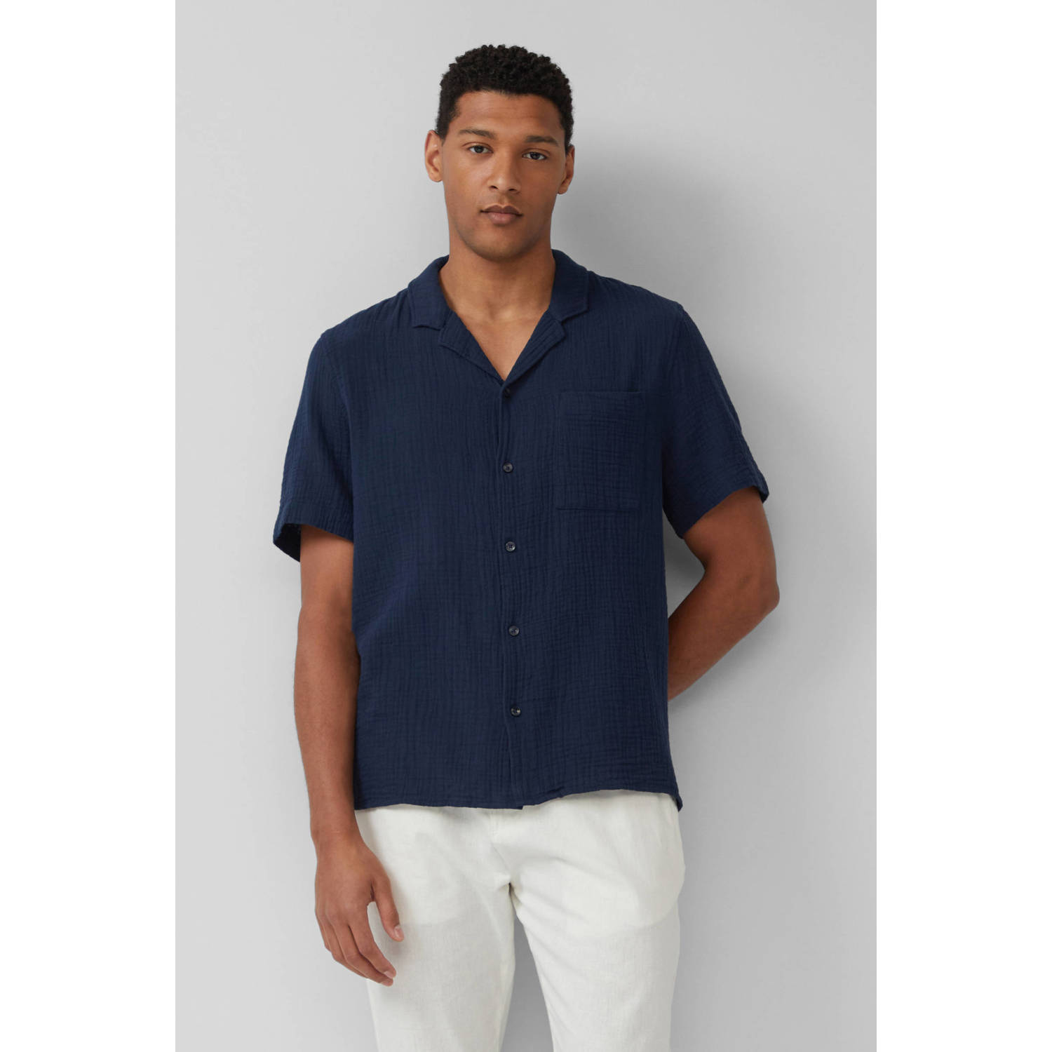 S.Oliver casual overhemd met textuur donkerblauw