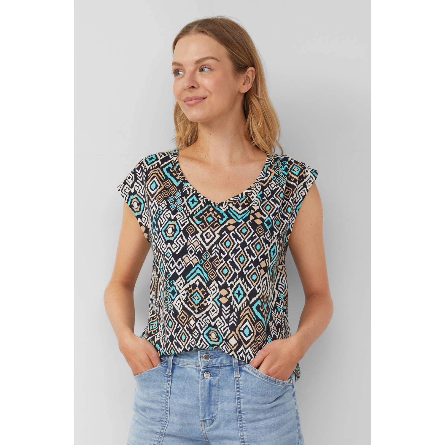 S.Oliver RED LABEL Loose fit T-shirt van een mix van katoen en modal