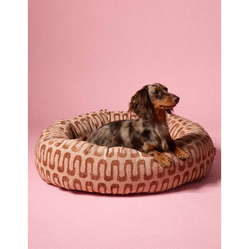 Dogguo Hondenkussen rond RETRO-WAVE-ROUND-BED-BROWN/BEIGE-S afbeelding