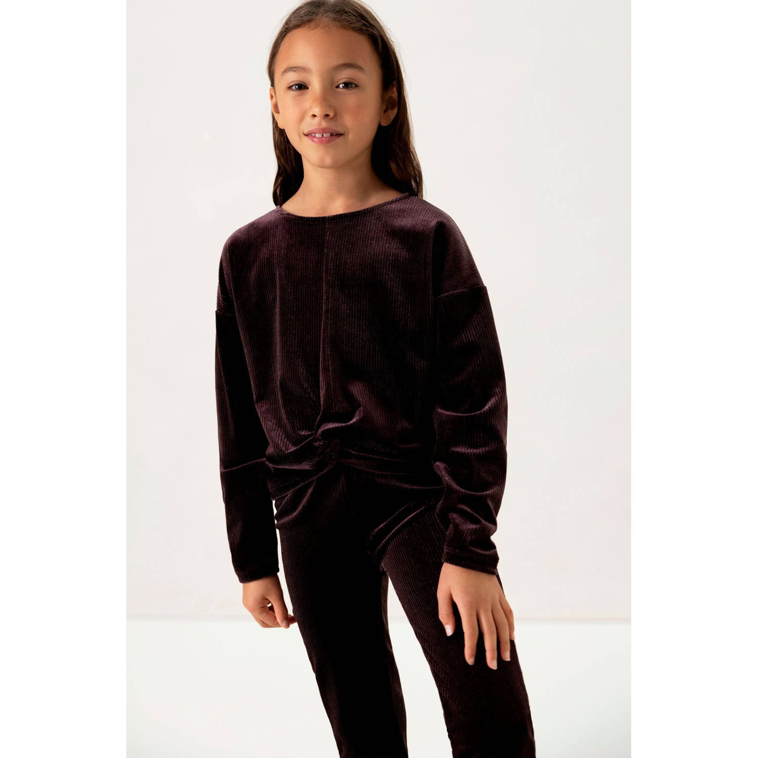 Sissy-Boy velours longsleeve donkerbruin rib gebreid