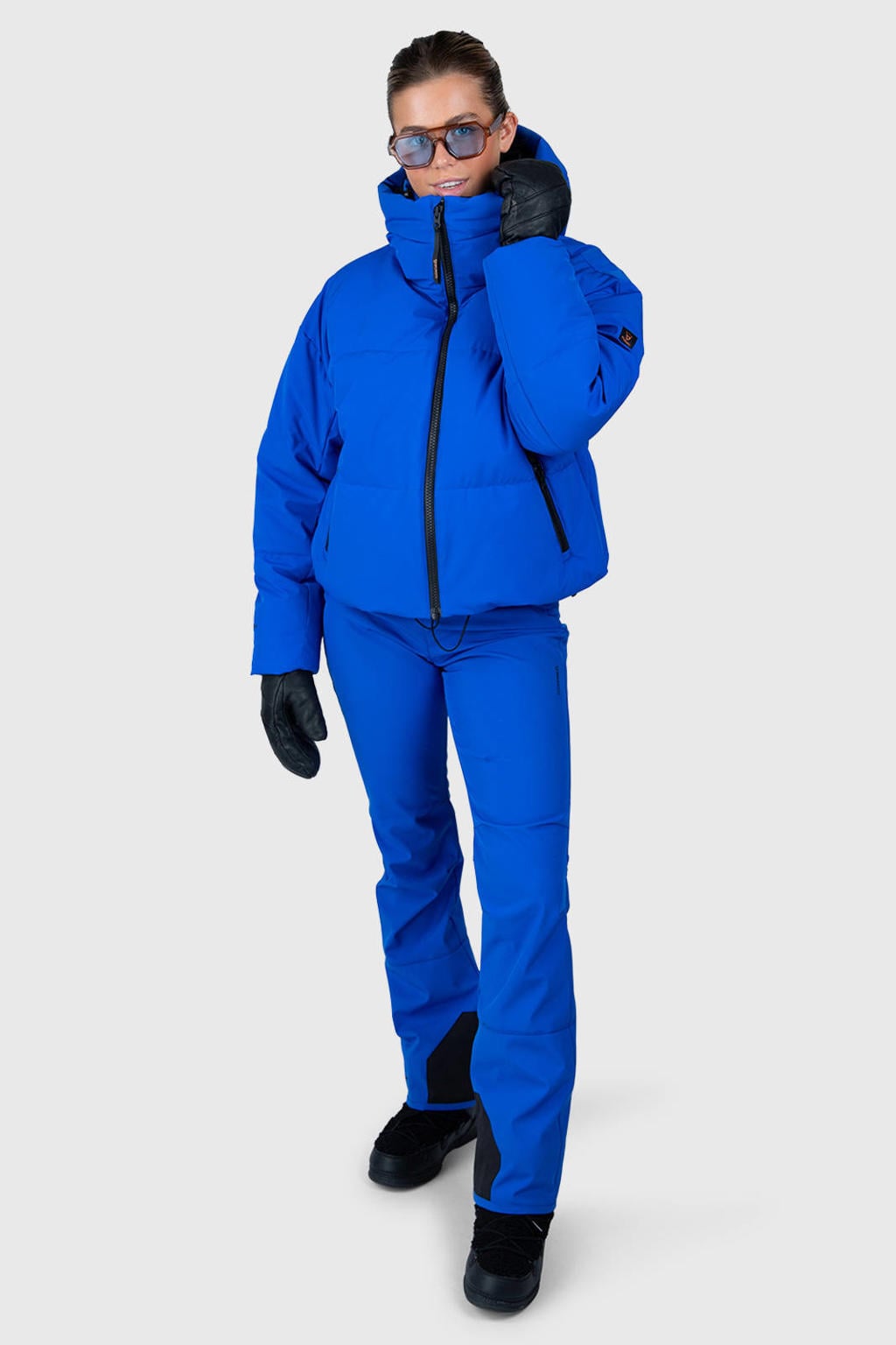 Blauwe dames Brunotti skibroek Coldlake van polyester met rits- en drukknoopsluiting en effen