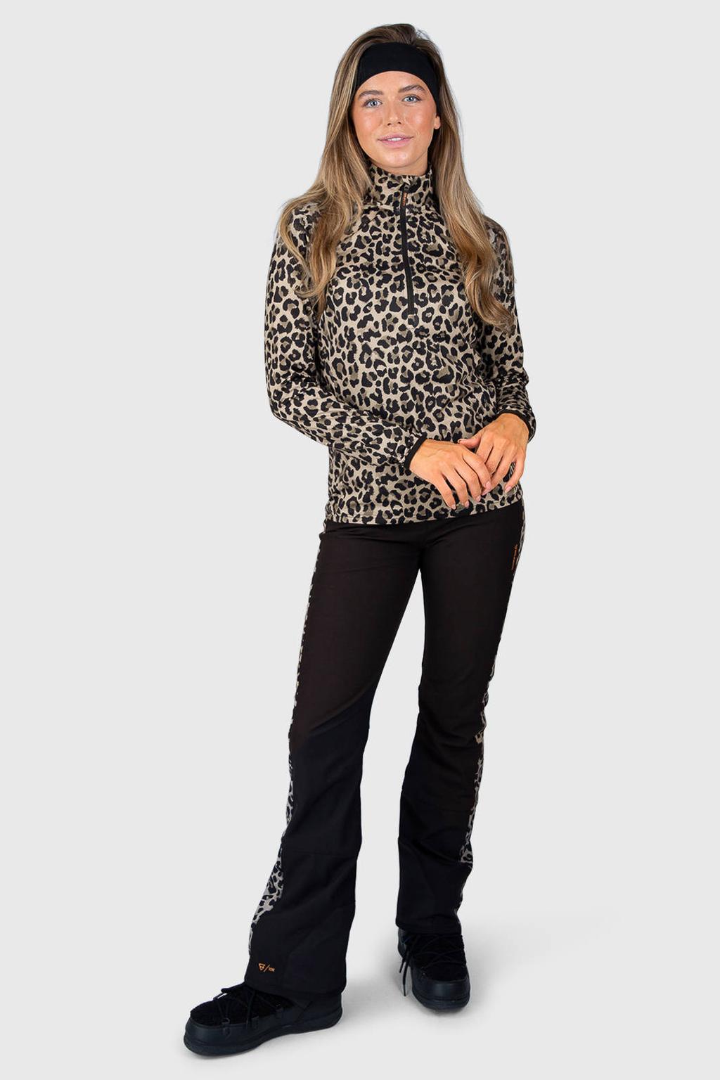 Zwart en ecru dames Brunotti skibroek Jymma van softshell materiaal met rits- en drukknoopsluiting