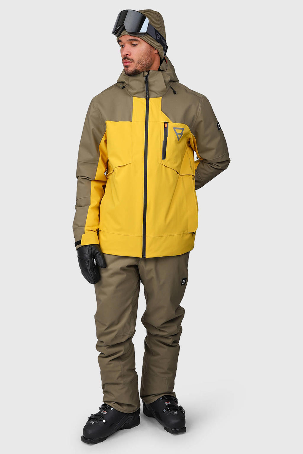 Geel en groene heren Brunotti ski-jas Kanisher van polyester met meerkleurige print, capuchon en ritssluiting