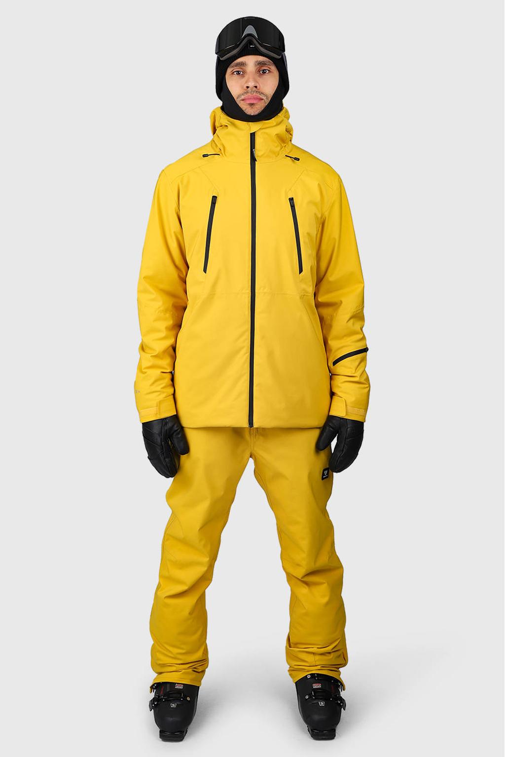 Gele heren Brunotti skibroek Footrail van polyester met rits- en drukknoopsluiting en effen