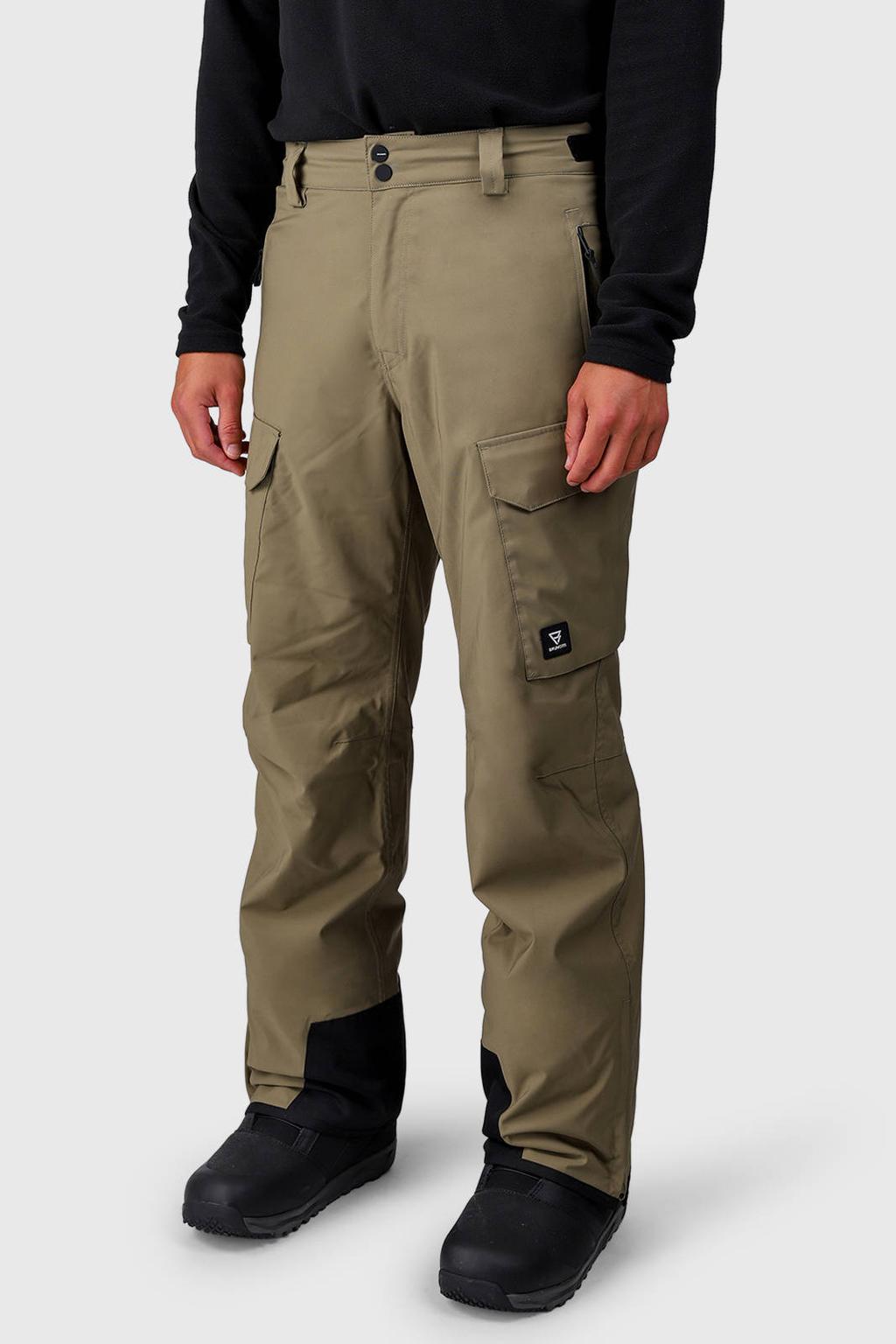 Olijfgroene heren Brunotti skibroek Footrail Cargo van polyester met rits- en drukknoopsluiting en effen