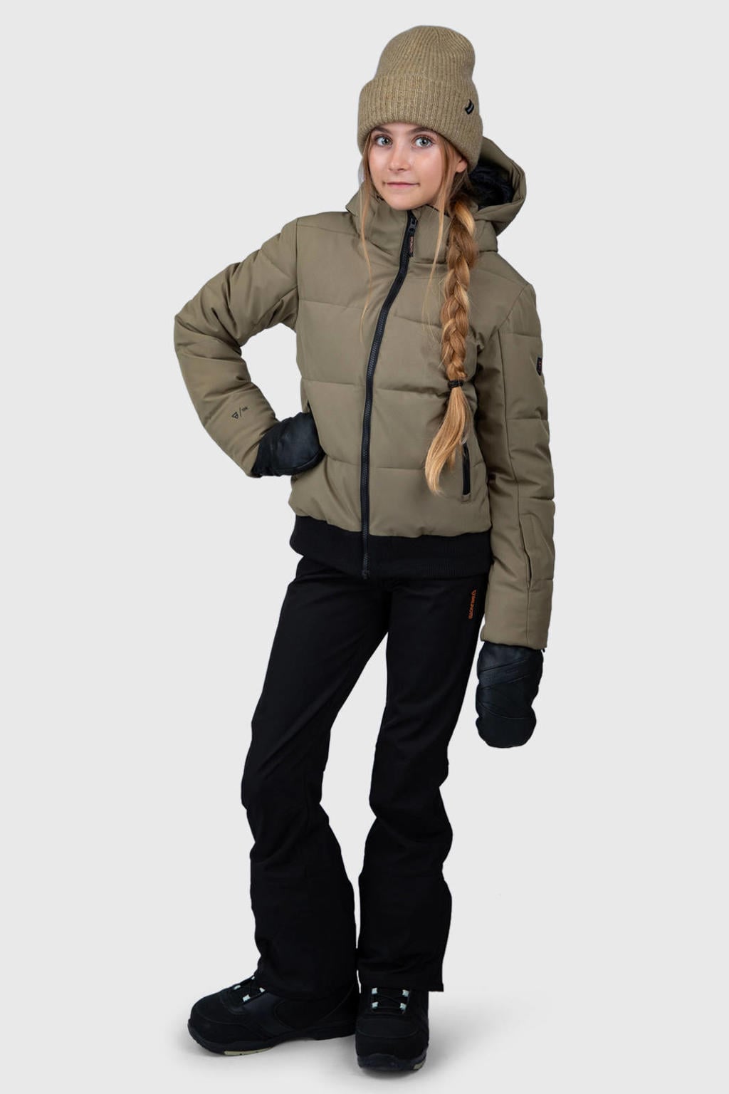 Groene meisjes Brunotti ski-jas Suncrowny van polyester met effen, capuchon en ritssluiting