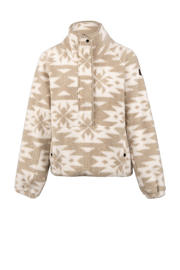 thumbnail: Beige en witte dames Brunotti fleece trui Powchou met lange mouwen en halve rits