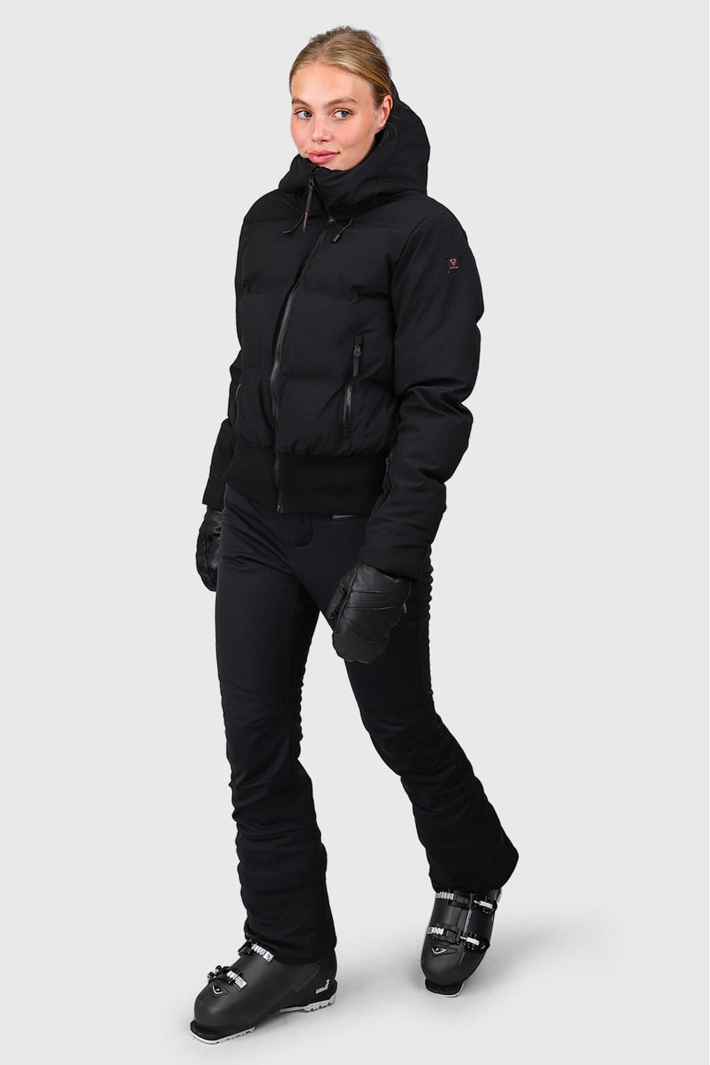 Zwarte dames Brunotti ski-jas Firecrown van polyester met effen, capuchon en ritssluiting