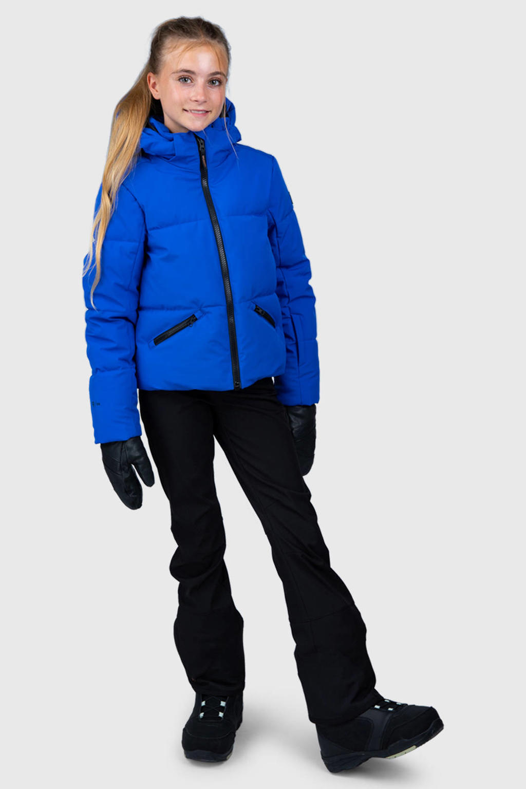 Blauwe meisjes Brunotti ski-jas Fiasky van polyester met effen, capuchon en ritssluiting