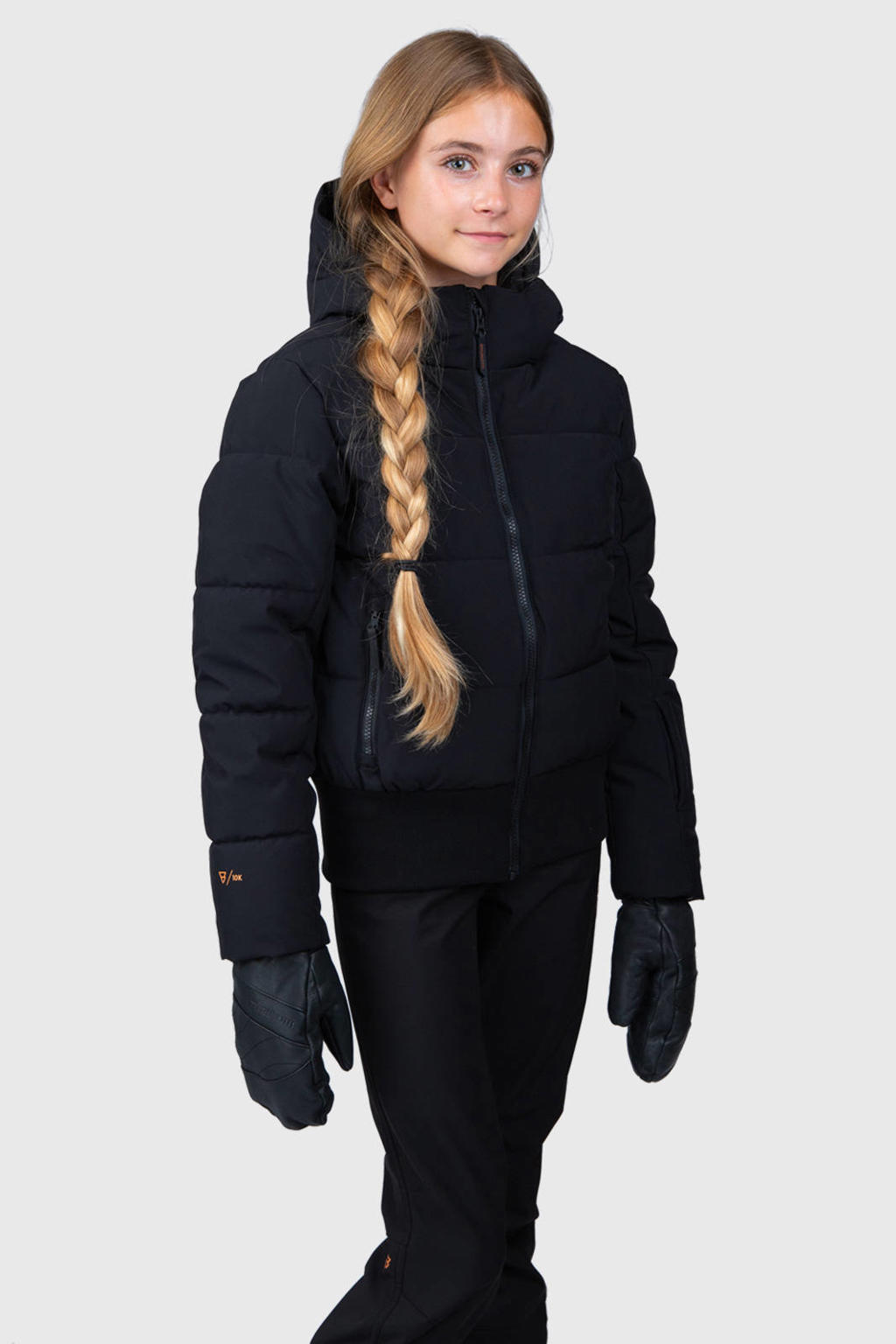 Zwarte meisjes Brunotti ski-jas Suncrowny van polyester met effen, capuchon en ritssluiting