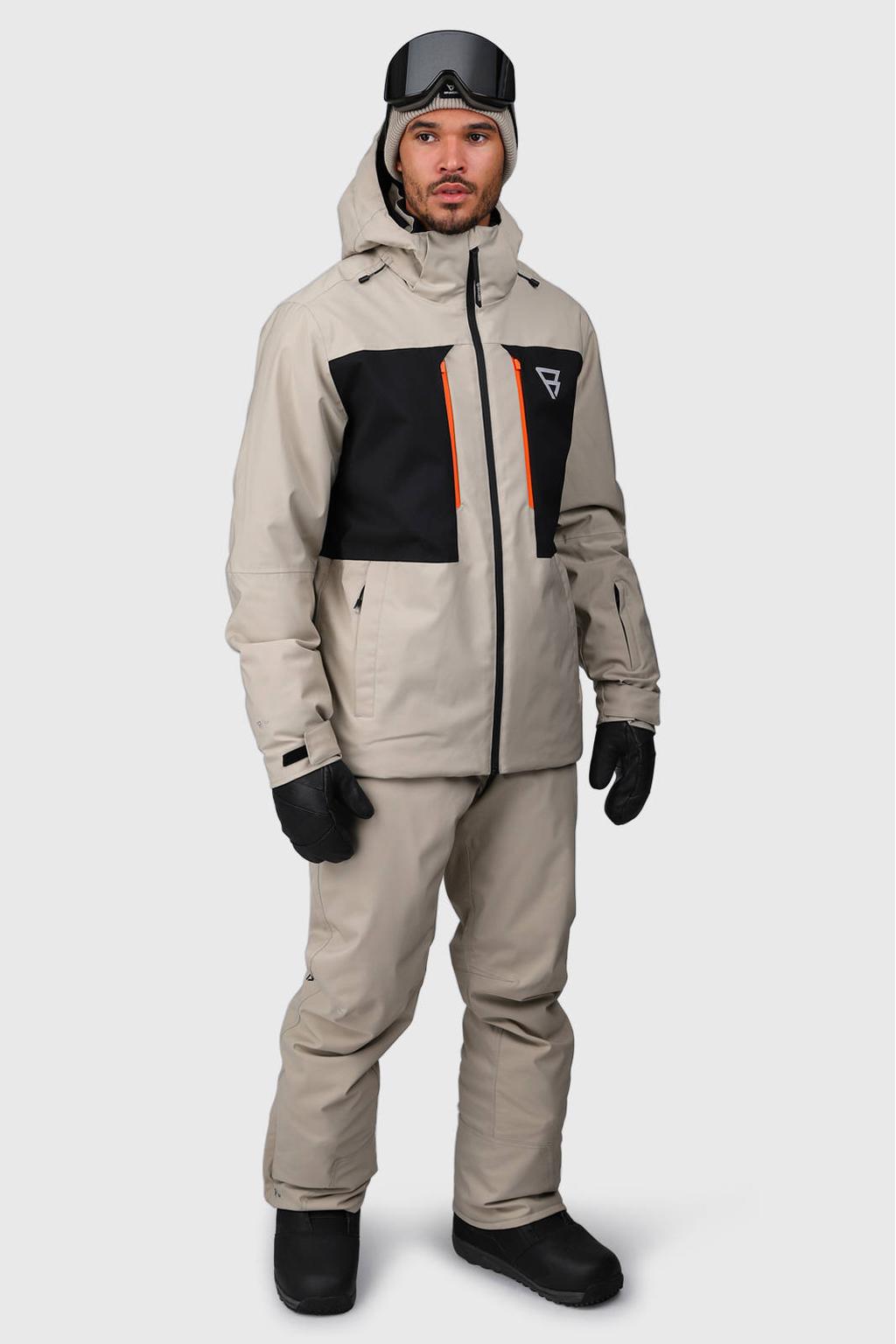 Beige heren Brunotti skibroek Footrail van polyester met rits- en drukknoopsluiting en effen