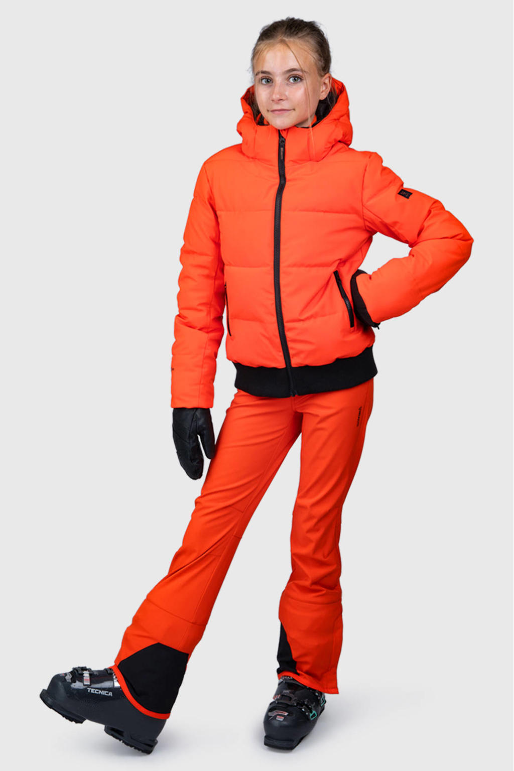 Oranje meisjes Brunotti ski-jas Suncrowny van polyester met effen, capuchon en ritssluiting