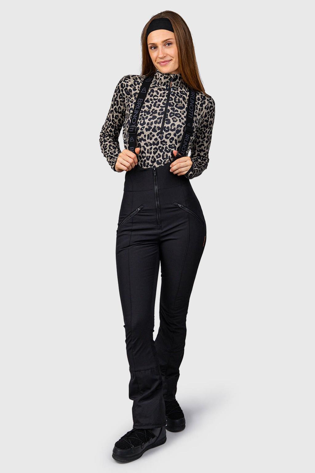 Zwarte dames Brunotti skibroek Avalanche van polyester met ritssluiting en effen