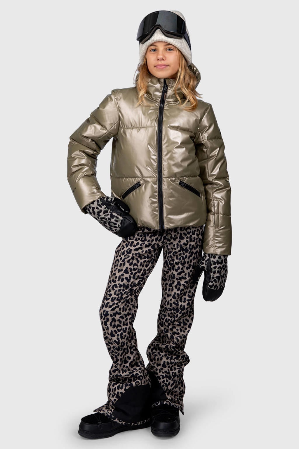 Bruin en zwarte meisjes Brunotti ski broek Coldlaky van softshell materiaal