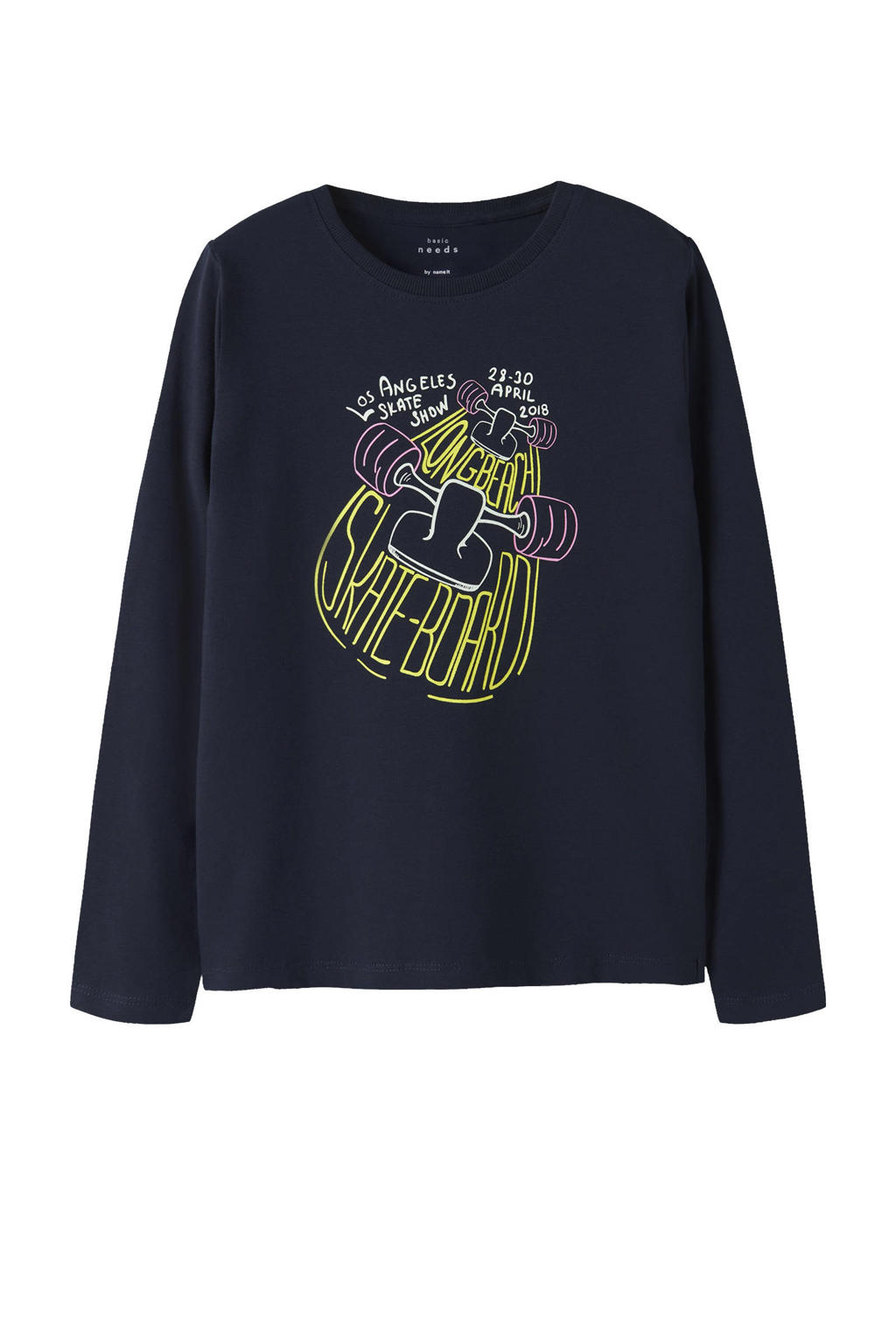Donkerblauwe jongens NAME IT KIDS longsleeve van stretchkatoen met printopdruk, lange mouwen en ronde hals