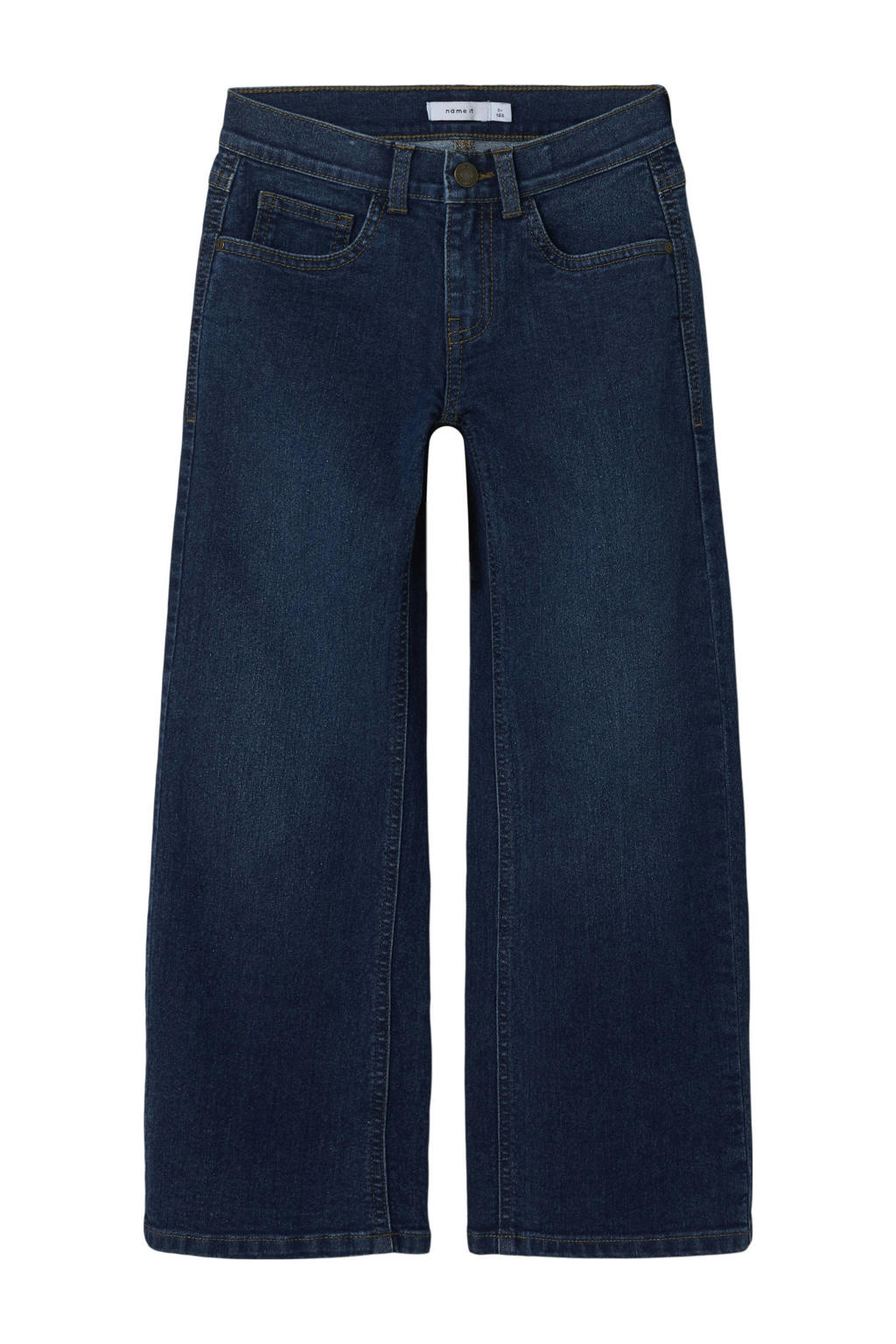 Dark blue denim meisjes NAME IT KIDS wide leg jeans dark blue van denim met rits- en haaksluiting en effen
