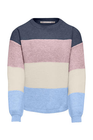 trui gebreid blauw/roze/ecru