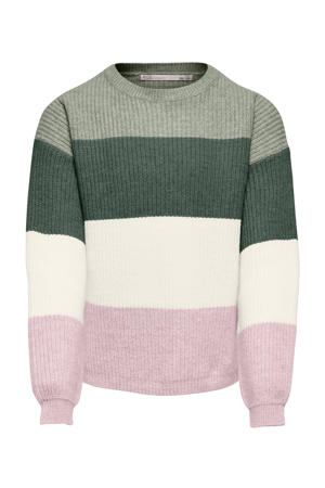 trui gebreid zachtgroen/roze//wit