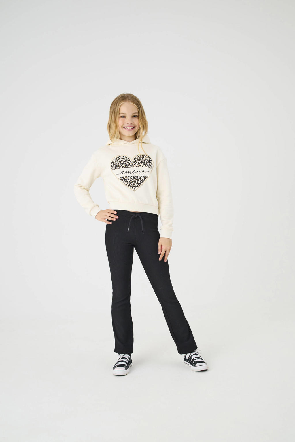 Zwarte meisjes KIDS ONLY GIRL flared legging van polyester met elastische tailleband en effen
